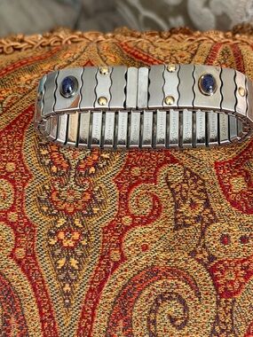 Stainless Steel Zoppini stretch Bracelet Amethyst Stone Accents and 18k Gold ac